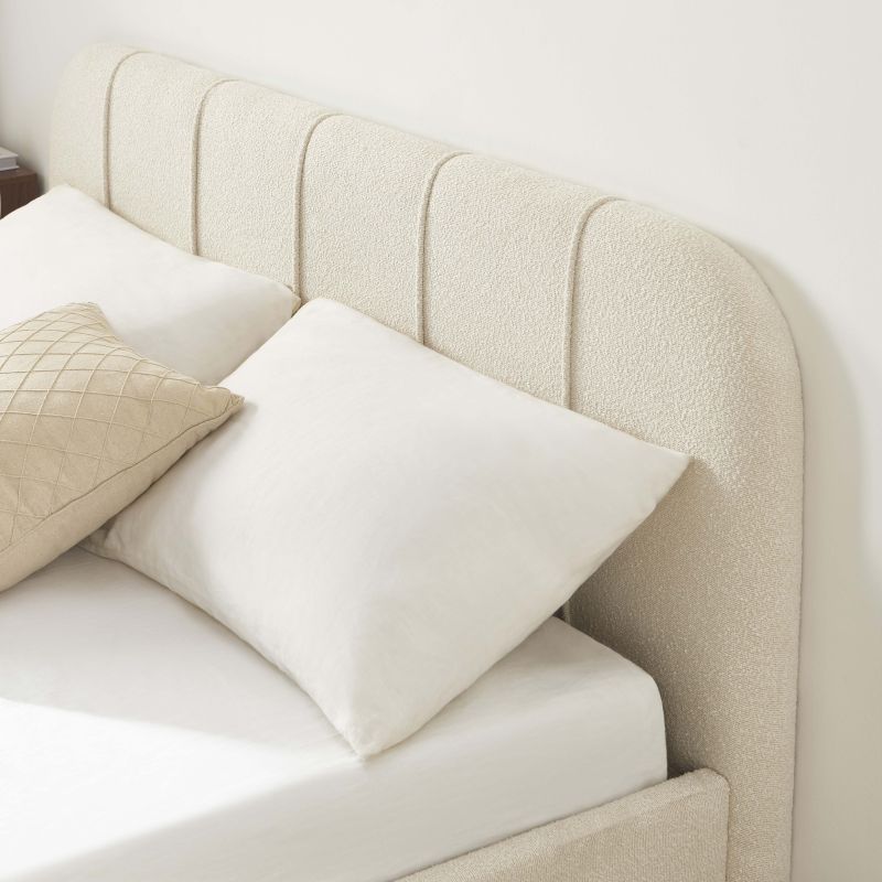 Letto YUME in tessuto bouclé beige 160x200 con rete inclusa
