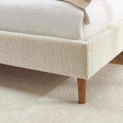 Letto YUME in tessuto bouclé beige 160x200 con rete inclusa