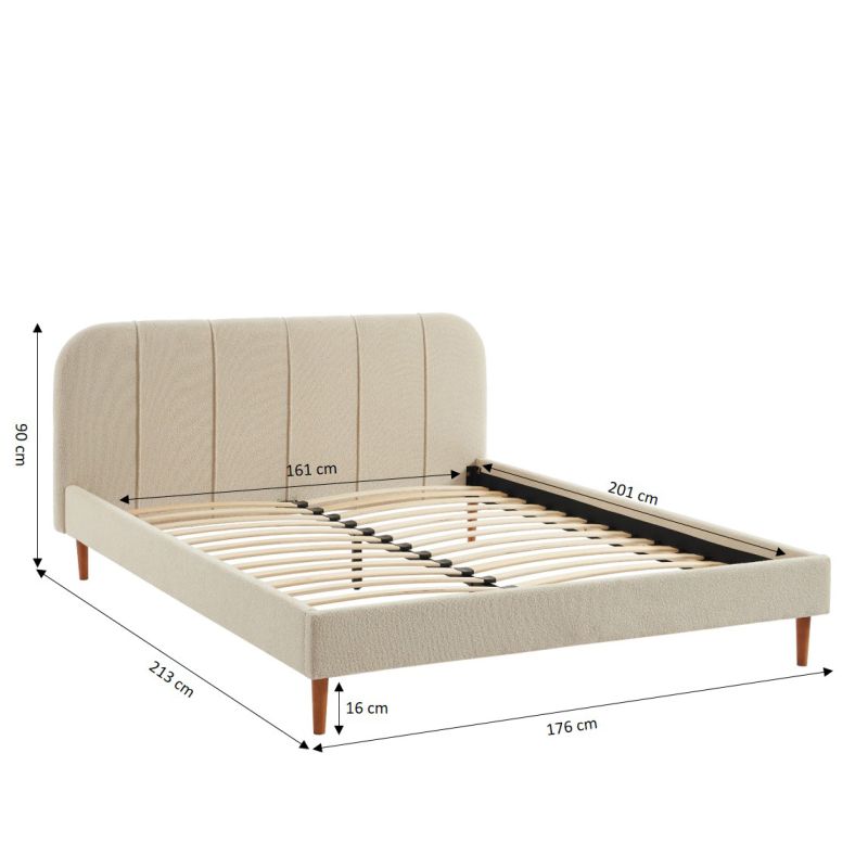 Letto YUME in tessuto bouclé beige 160x200 con rete inclusa