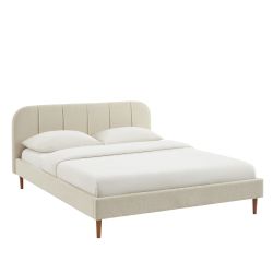 Letto YUME in tessuto bouclé beige 160x200 con rete inclusa