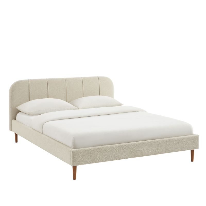 Letto YUME in tessuto bouclé beige 160x200 con rete inclusa