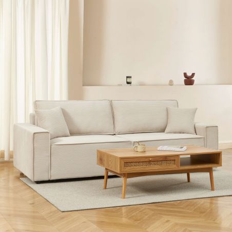 Gerades 3-Sitzer-Schlafsofa ZOLA aus beigem Cord