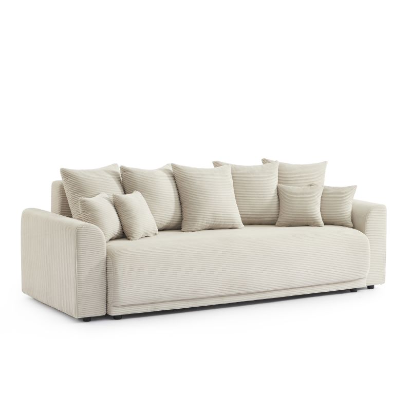 Divano letto lineare 3 posti SOLINE in velluto a coste beige