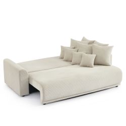 Divano letto lineare 3 posti SOLINE in velluto a coste beige