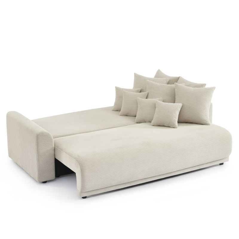 Divano letto lineare 3 posti SOLINE in velluto a coste beige