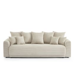 Divano letto lineare 3 posti SOLINE in velluto a coste beige