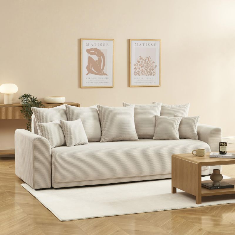 Divano letto lineare 3 posti SOLINE in velluto a coste beige