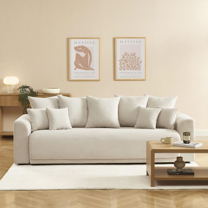 Divano letto lineare 3 posti SOLINE in velluto a coste beige