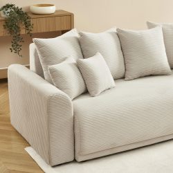 Divano letto lineare 3 posti SOLINE in velluto a coste beige