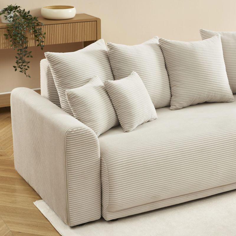 Divano letto lineare 3 posti SOLINE in velluto a coste beige