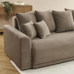 Divano letto a 3 posti SOLINE in velluto a coste color tortora