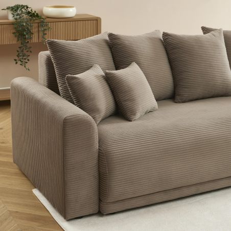 Gerades 3-Sitzer-Sofabett SOLINE aus taupefarbenem Cord