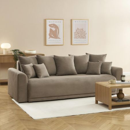 Gerades 3-Sitzer-Sofabett SOLINE aus taupefarbenem Cord