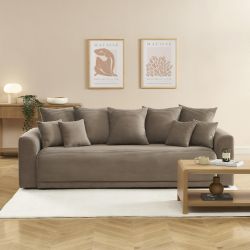Divano letto a 3 posti SOLINE in velluto a coste color tortora