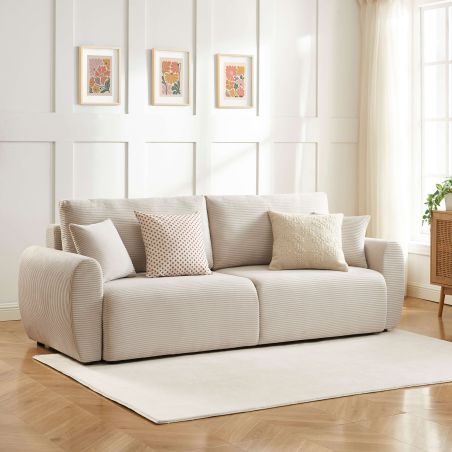 Canapé droit convertible 3 places DANILO velours côtelé beige