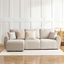 Divano angolare trasformabile e reversibile a 4 posti DANILO in velluto a coste beige