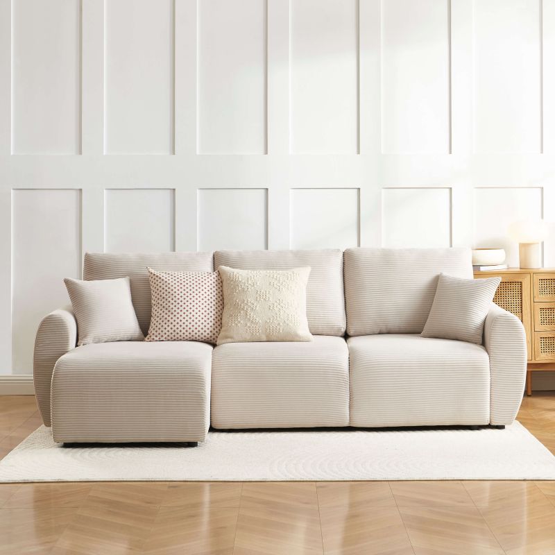 Divano angolare trasformabile e reversibile a 4 posti DANILO in velluto a coste beige
