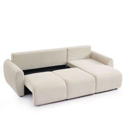 Divano angolare trasformabile e reversibile a 4 posti DANILO in velluto a coste beige