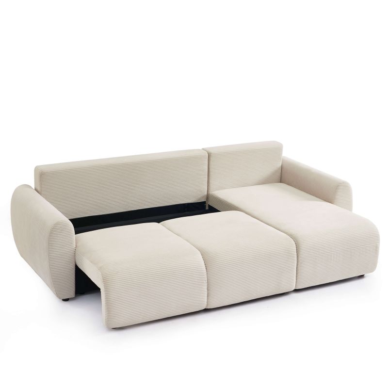 Divano angolare trasformabile e reversibile a 4 posti DANILO in velluto a coste beige