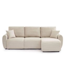 Divano angolare trasformabile e reversibile a 4 posti DANILO in velluto a coste beige