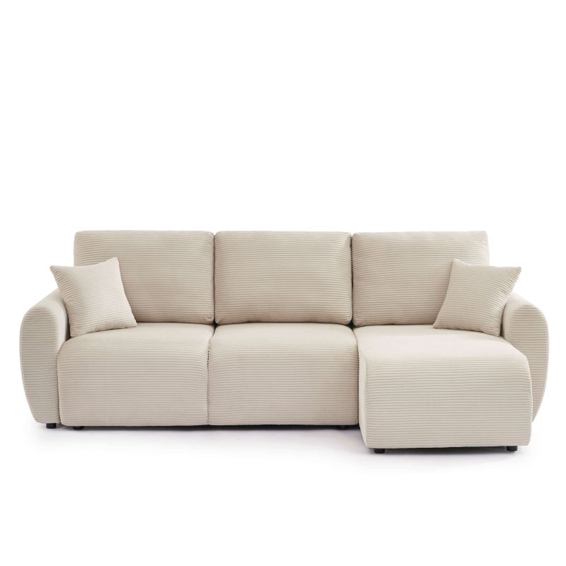 Divano angolare trasformabile e reversibile a 4 posti DANILO in velluto a coste beige