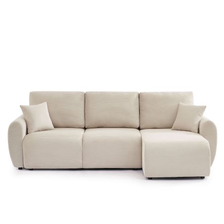 Ecksofa DANILO mit Schlaffunktion und Wendemöglichkeit, 4-Sitzer, beigefarbener Cord