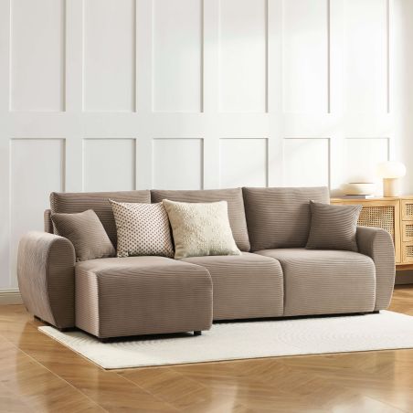 Ecksofa DANILO mit Schlaffunktion, 4-Sitzer, taupefarbener Cord