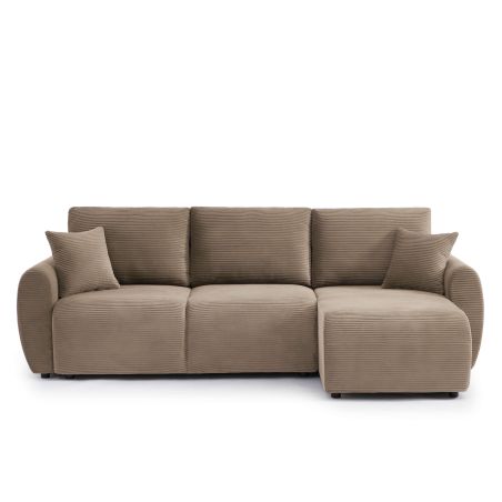 Ecksofa DANILO mit Schlaffunktion, 4-Sitzer, taupefarbener Cord