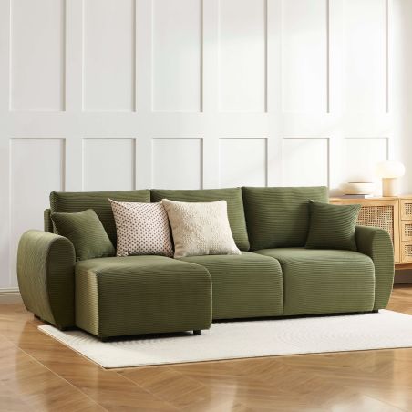 4-Sitzer-Ecksofa, umbaubar und wendbar, DANILO, grüner Cord