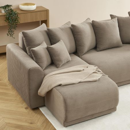 Ecksofa SOLINE, umbaubar und wendbar, 4-Sitzer, aus taupefarbenem Cord
