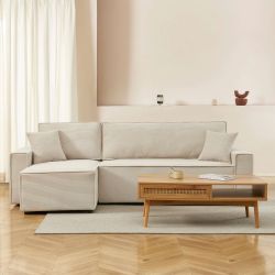 Divano angolare convertibile e reversibile a 4 posti ZOLA in velluto a coste beige