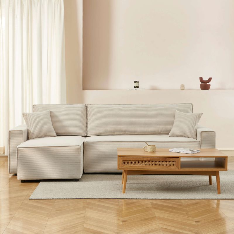 Divano angolare convertibile e reversibile a 4 posti ZOLA in velluto a coste beige