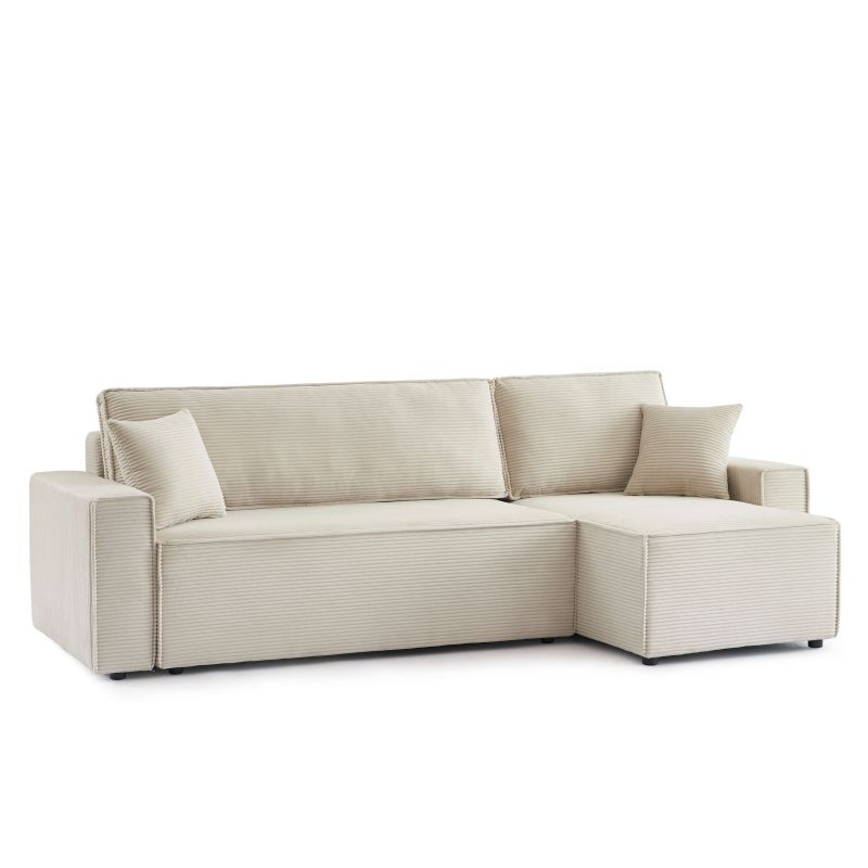 Divano angolare convertibile e reversibile a 4 posti ZOLA in velluto a coste beige