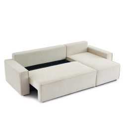 Divano angolare convertibile e reversibile a 4 posti ZOLA in velluto a coste beige