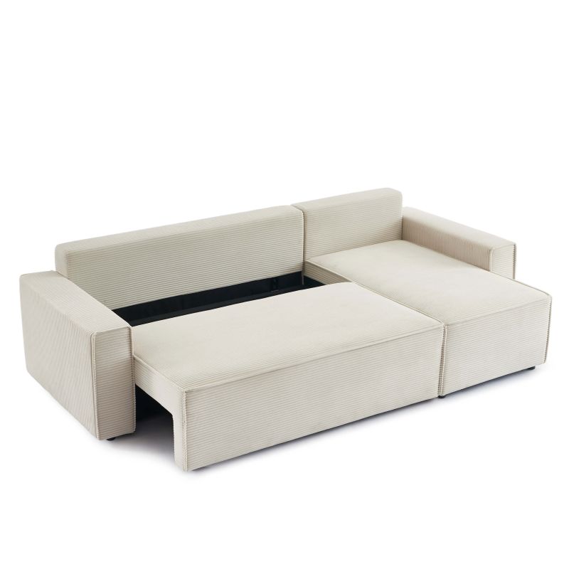 Divano angolare convertibile e reversibile a 4 posti ZOLA in velluto a coste beige