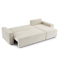 Divano angolare convertibile e reversibile a 4 posti ZOLA in velluto a coste beige