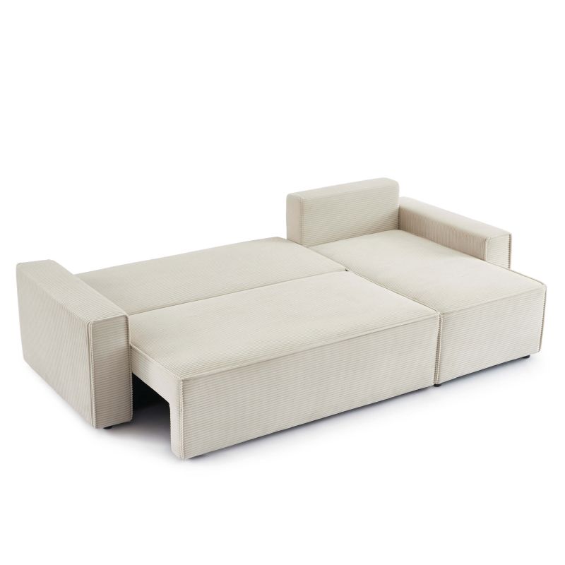 Divano angolare convertibile e reversibile a 4 posti ZOLA in velluto a coste beige