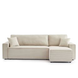 Divano angolare convertibile e reversibile a 4 posti ZOLA in velluto a coste beige