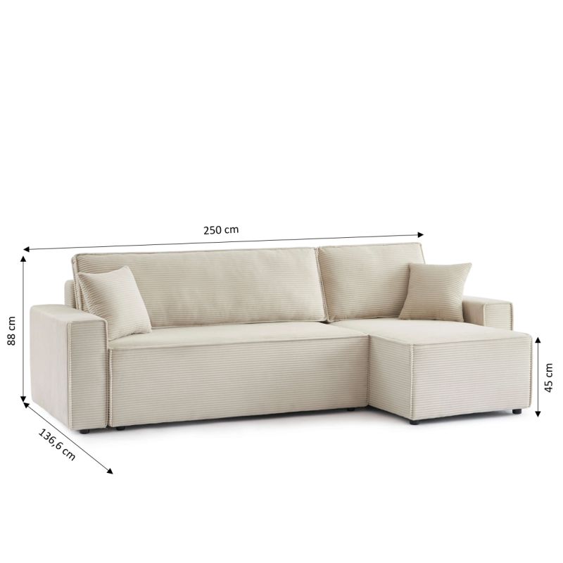 Divano angolare convertibile e reversibile a 4 posti ZOLA in velluto a coste beige