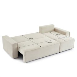 Divano angolare convertibile e reversibile a 4 posti ZOLA in velluto a coste beige
