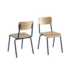 Set mit 2 Stühlen PANTONE in Nachtblau und Eschenfurnier mit Metallbeinen