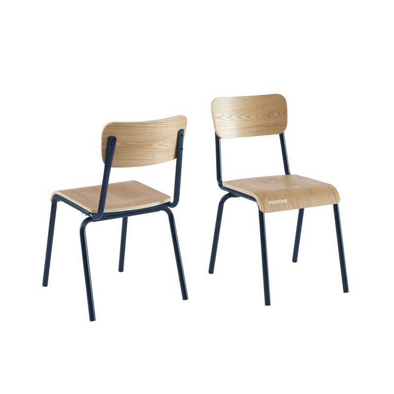 Set mit 2 Stühlen PANTONE in Nachtblau und Eschenfurnier mit Metallbeinen