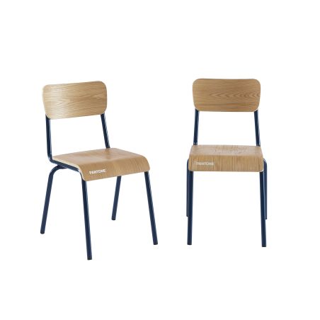 Set mit 2 Stühlen PANTONE in Nachtblau und Eschenfurnier mit Metallbeinen