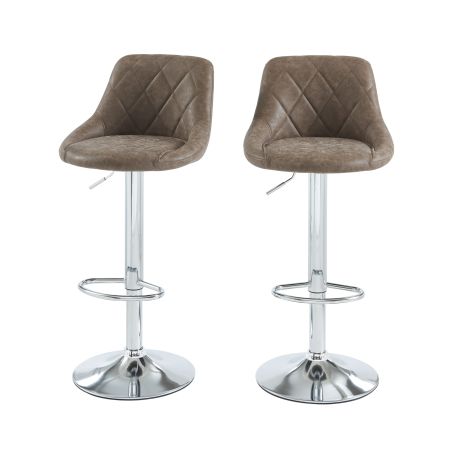 Set mit 2 verstellbaren MATT-Barhockern aus braunem PU