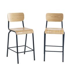 Set di 2 sedie da bar PANTONE blu notte e impiallacciatura di frassino con gambe in metallo