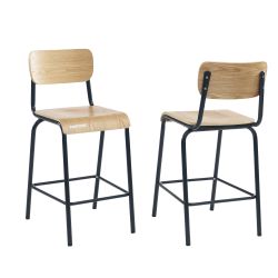 Set di 2 sedie da bar PANTONE blu notte e impiallacciatura di frassino con gambe in metallo