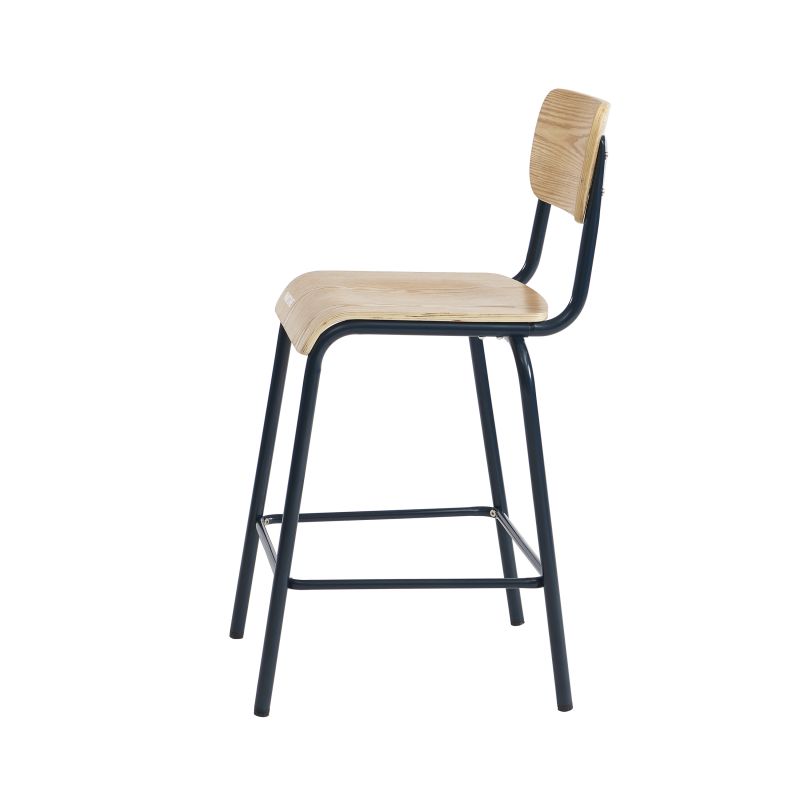 Set di 2 sedie da bar PANTONE blu notte e impiallacciatura di frassino con gambe in metallo