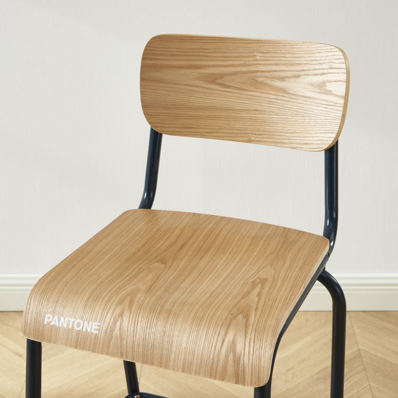 Set di 2 sedie da bar PANTONE blu notte e impiallacciatura di frassino con gambe in metallo