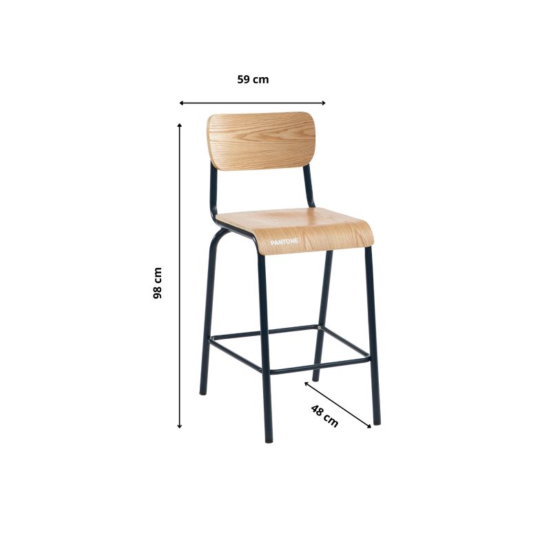 Set di 2 sedie da bar PANTONE blu notte e impiallacciatura di frassino con gambe in metallo