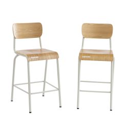 Set di 2 sedie da bar PANTONE beige sabbia e impiallacciatura di frassino con gambe in metallo